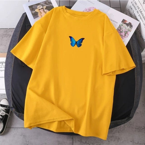 Yellow butterfly oversize drop shoulder t-shirt