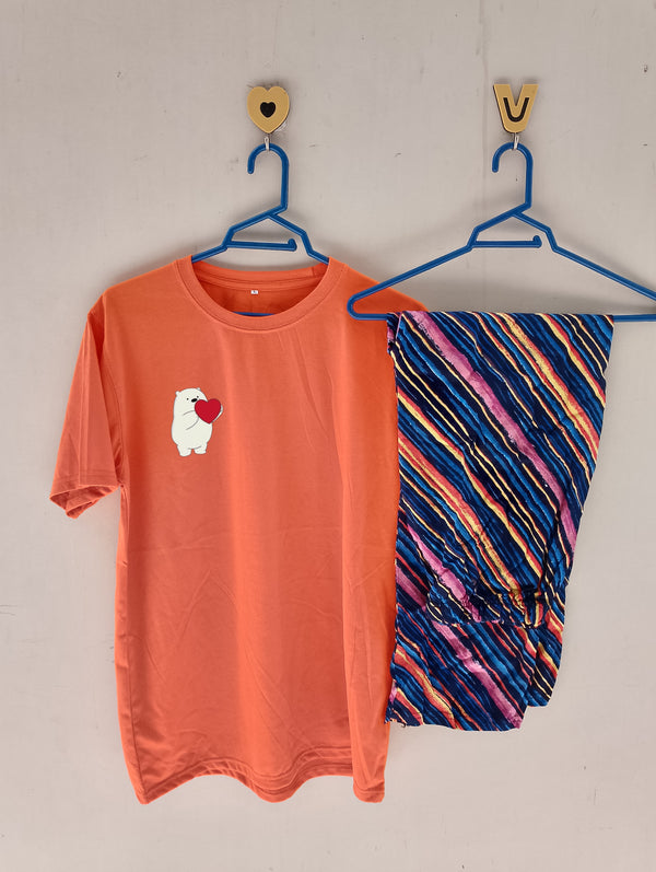Orange bear heart cotton jersey nightsuit