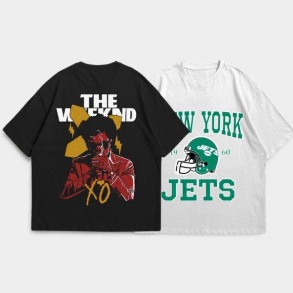 Pack of two drop shoulder oversize t-shirts ( blk Weekend - white jets)