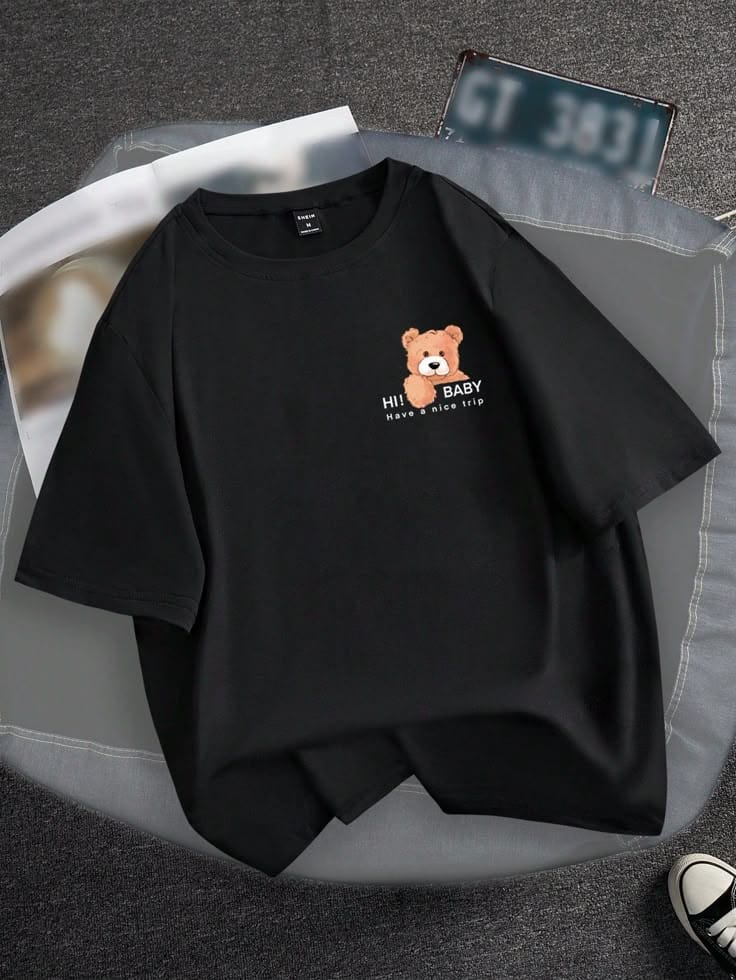 Black bear logo oversize drop shoulder t-shirt