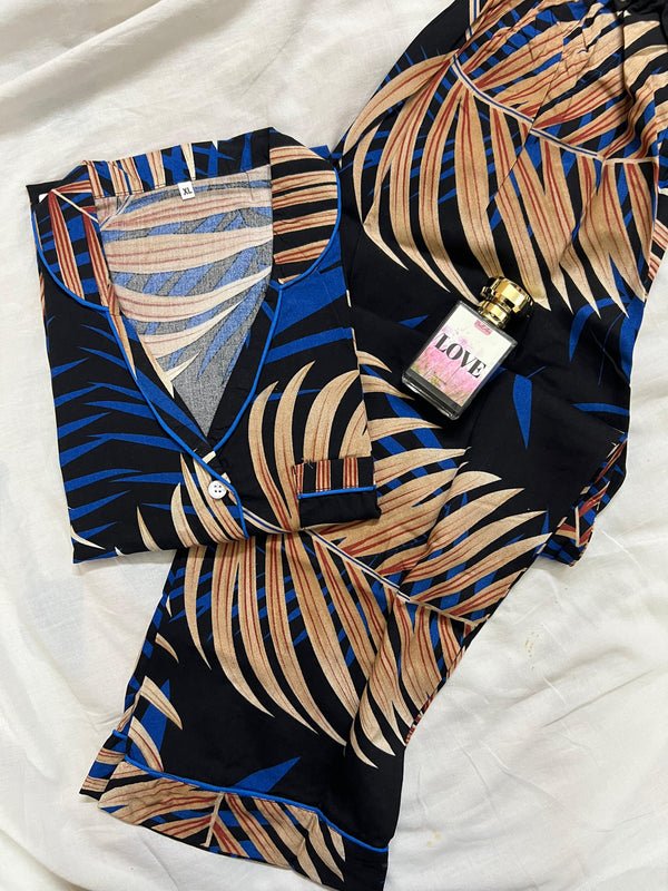 Jumbo palm leaves summer linen pj suit