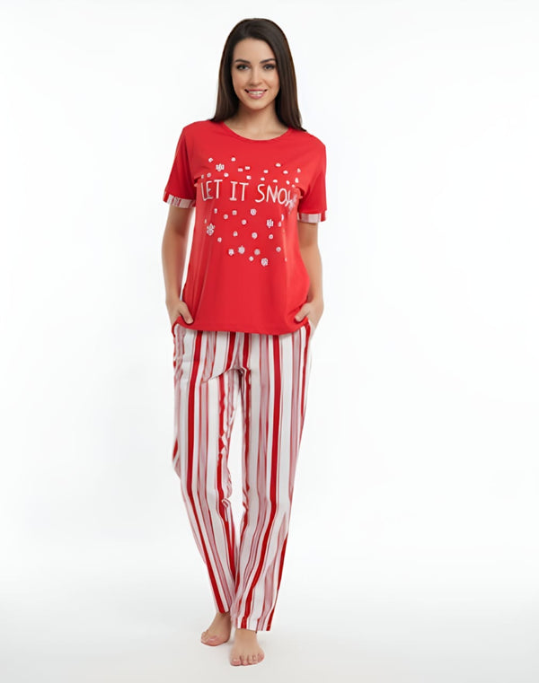 Red let it snow cotton jersey nightsuit