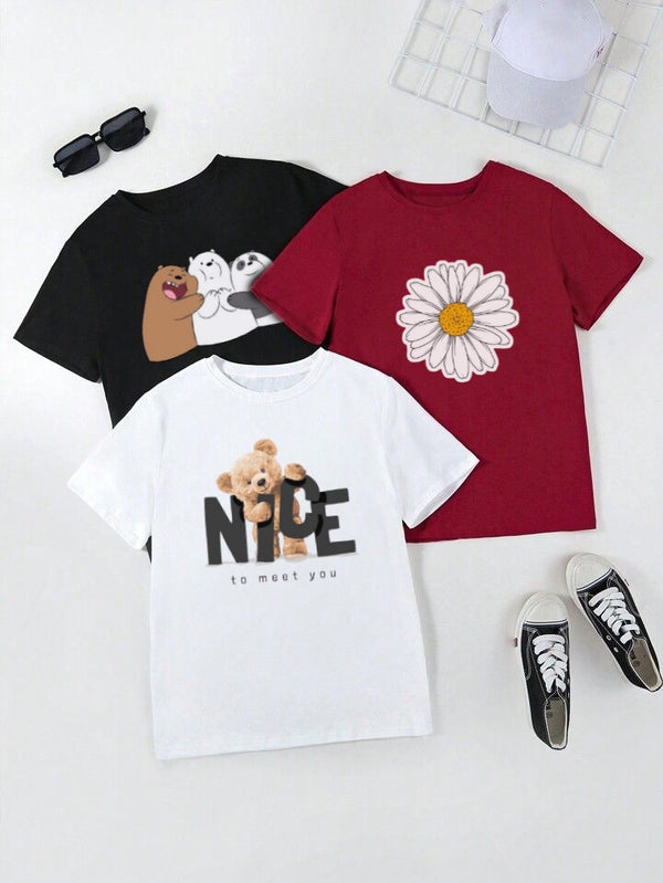 Pack of three t-shirts for kids ( bears - nice - flower)