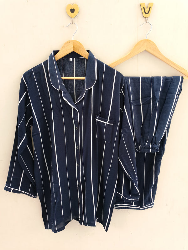 Navy blue stripes cotton pj suit
