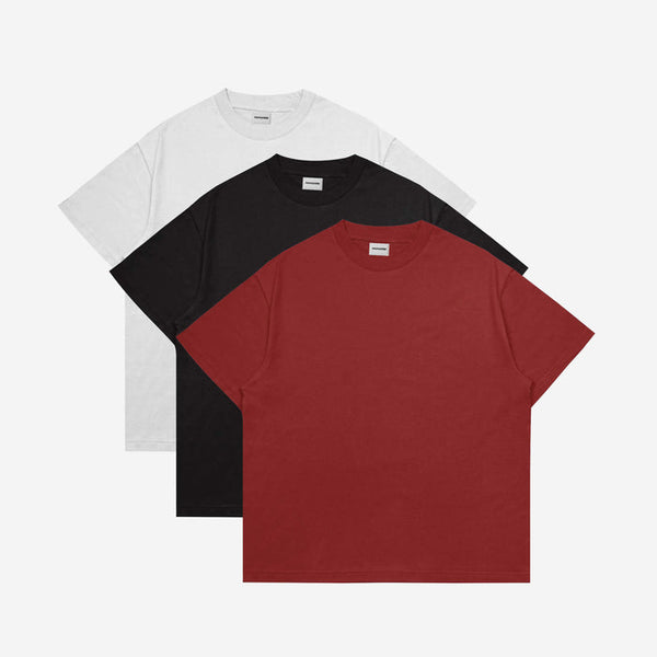 Pack of three plain oversize drop shoulder t-shirts (maroon - black - white)