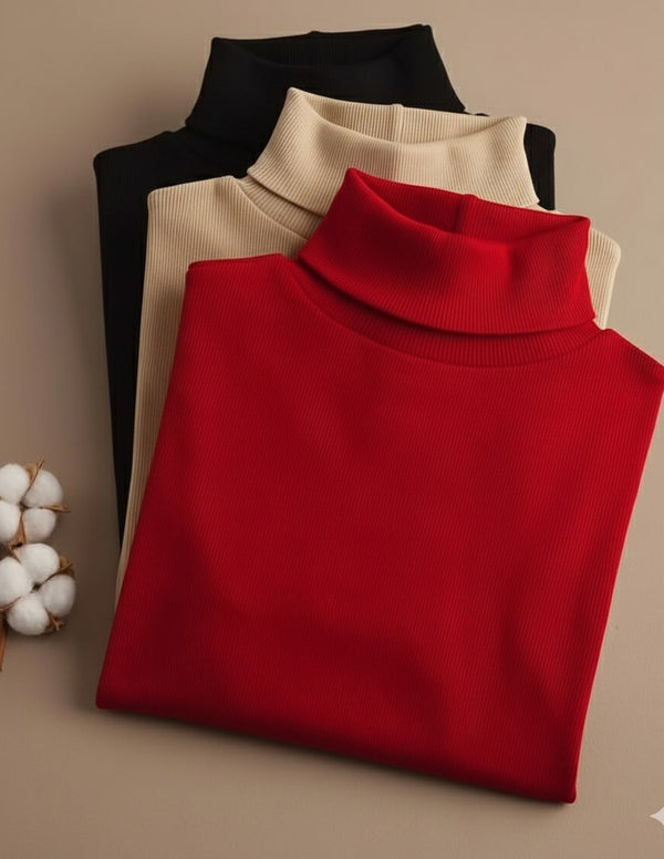 Pack of three ribbed turtlenecks (black - skin - red)