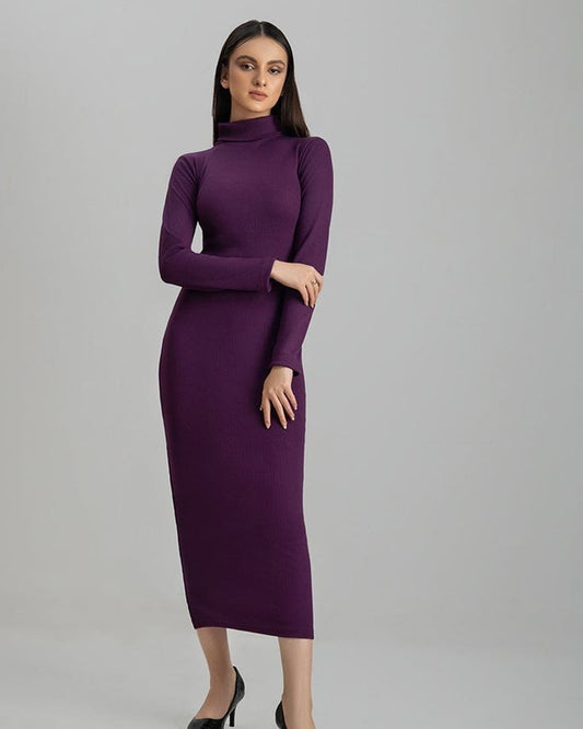Purple highneck bodycon dress
