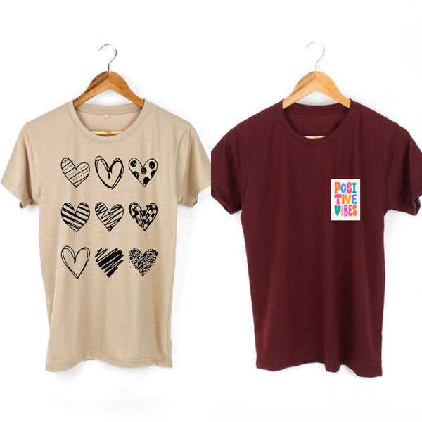 Pack of two t-shirts ( positive vibes - multi hearts)