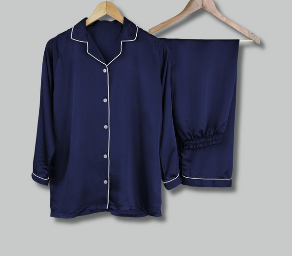 Navy blue soft silk pj suit