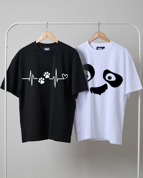 Pack of two drop shoulder t-shirts (panda - paws)