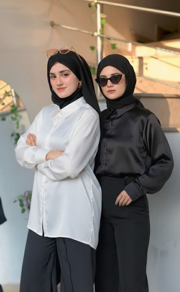 Pack of two button down silk shirts ( black - white)