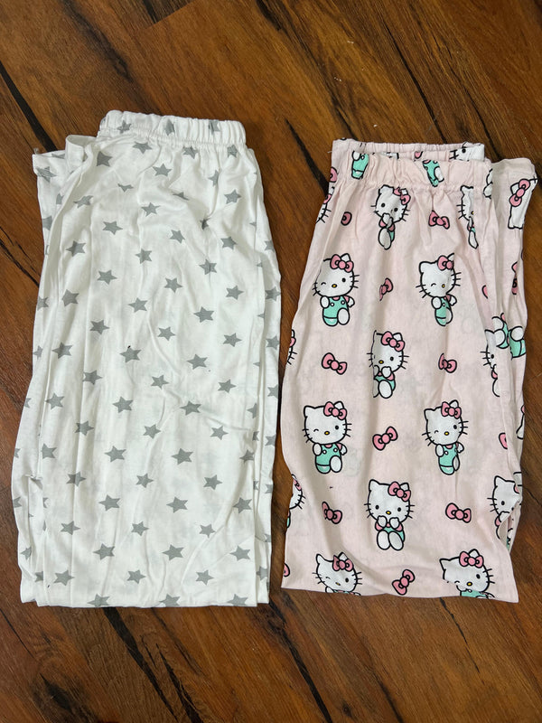 Pack of two cotton jersey trousers (stars - kitty)