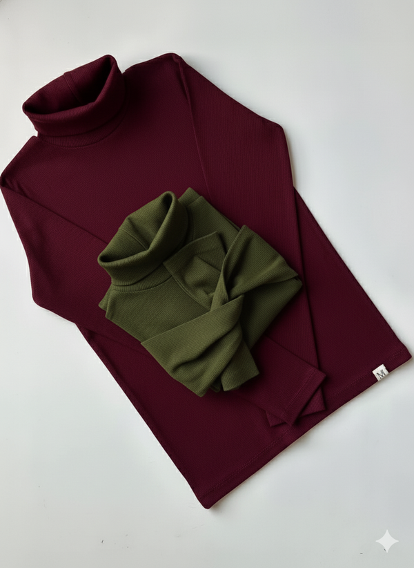 Pack of two ribbed turtleneck (maroon- olive)