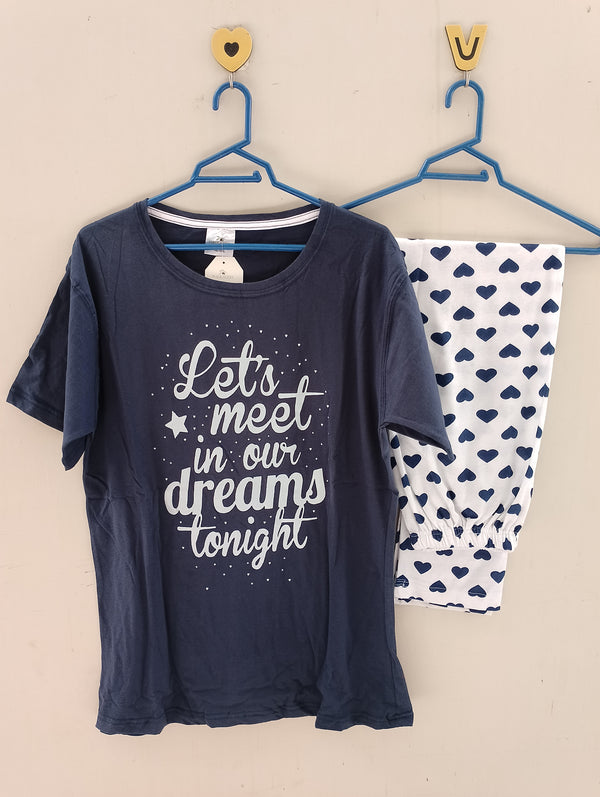 Blue hearts cotton jersey nightsuit