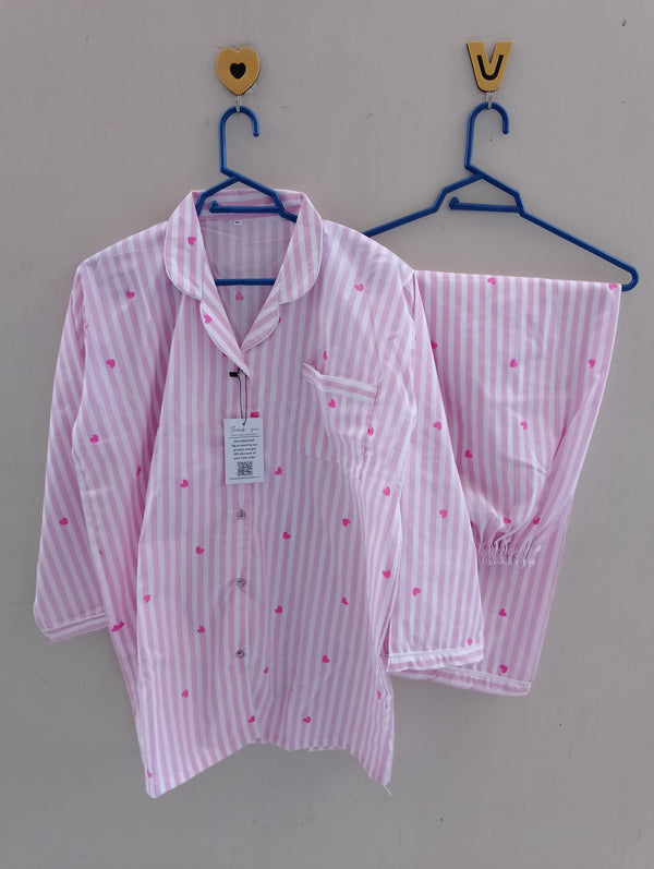 Pink hearts stripes pj suit with free scrunchie