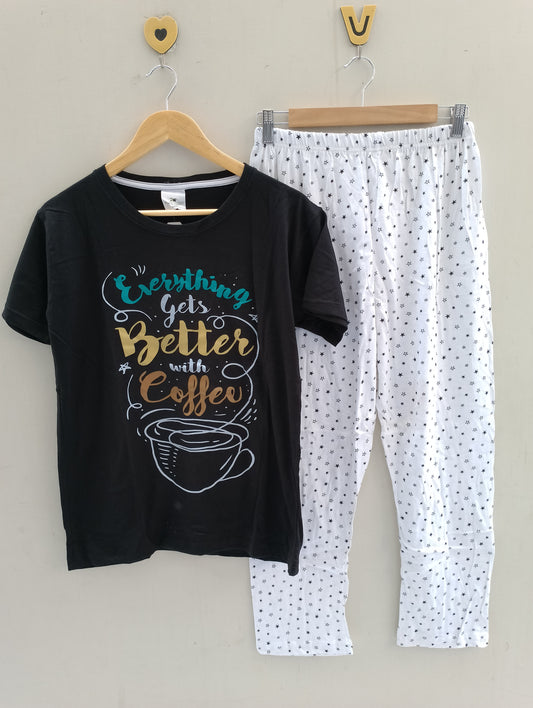Coffee cotton jersey nightsuit
