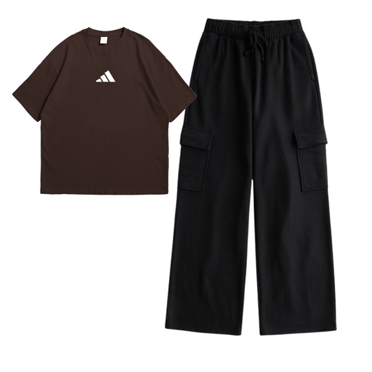 Brown ads t-shirt with cargo trouser set