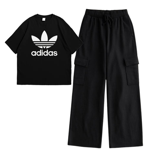Black adi t-shirt with cargo trouser set