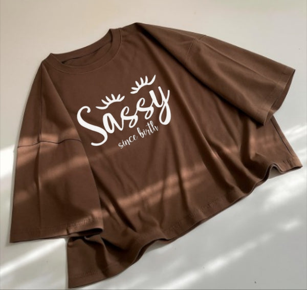 Brown sassy oversize drop shoulder t-shirt
