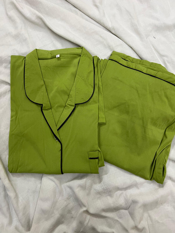 Solid olive green summer linen pj suit