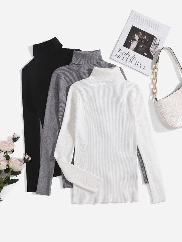 Pack of three ribbed turtlenecks (black - white - grey)
