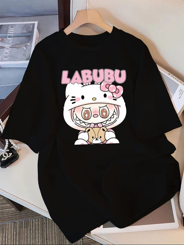 Black Labubu oversize drop shoulder t-shirt