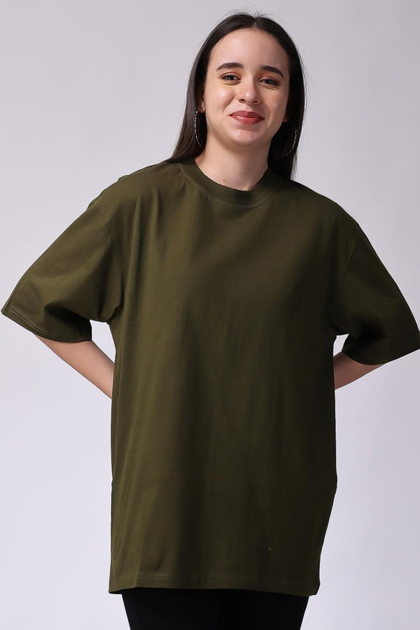 Olive green plain oversize drop shoulder t-shirt