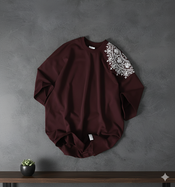 Shoulder embroidery oversize drop shoulder t-shirt