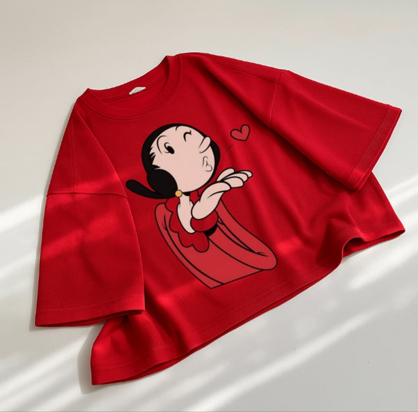 Red olive oyl oversize drop shoulder t-shirt