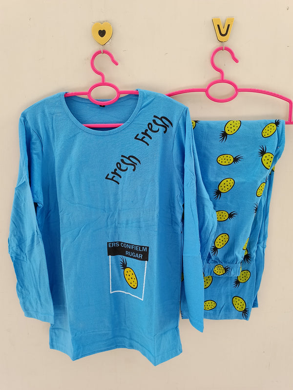 Sky blue ananans cotton jersey nightsuit