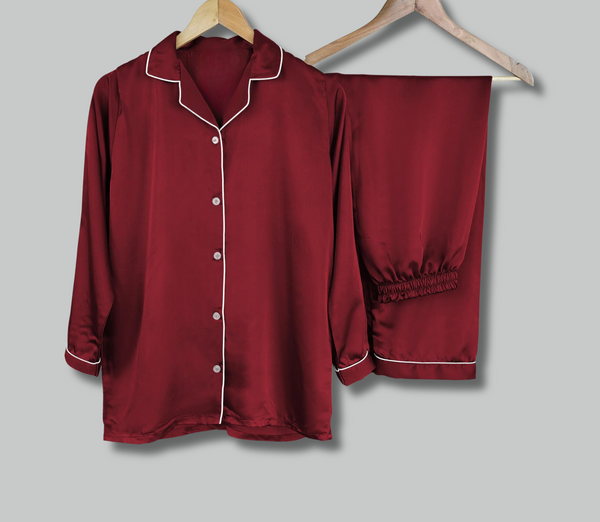 Maroon soft silk pj suit