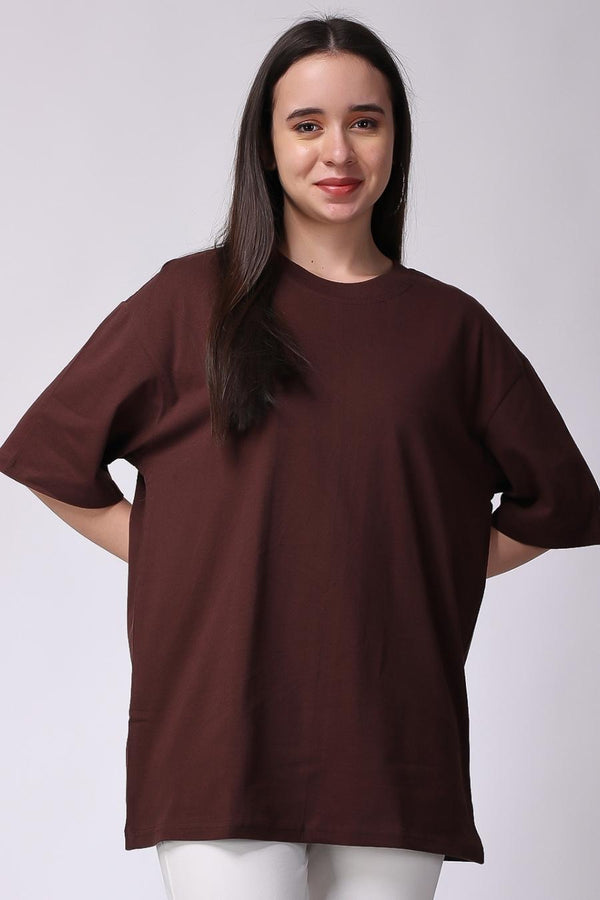 Brown plain oversize drop shoulder t-shirt