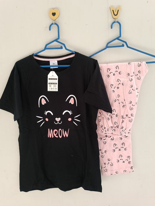 Meow cotton jersey nightsuit