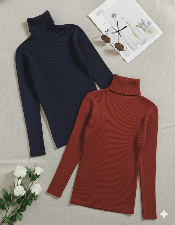 Pack of two ribbed turtleneck (navy blue - rust)