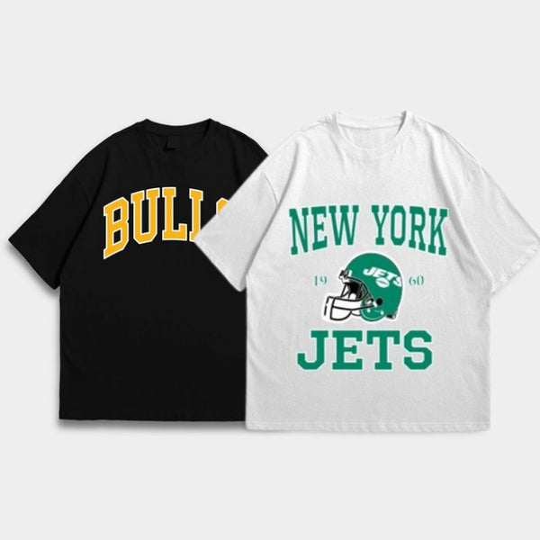 Pack of two drop shoulder oversize t-shirts ( blk bulls - WT jets)