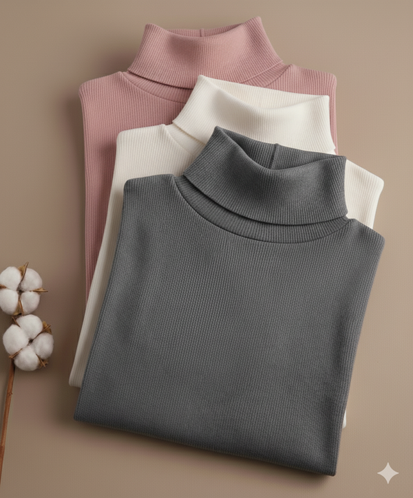 Pack of three ribbed turtlenecks ( grey - white - pink)