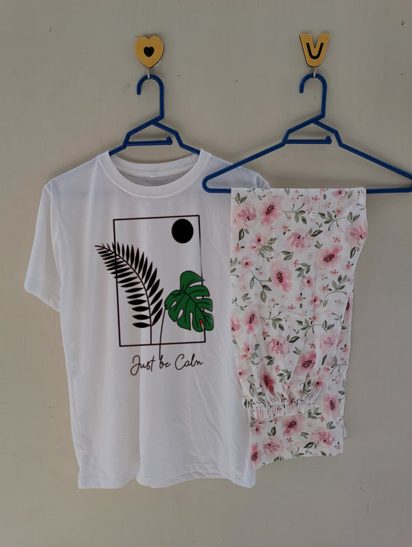 White just be calm cotton jersey nightsuit