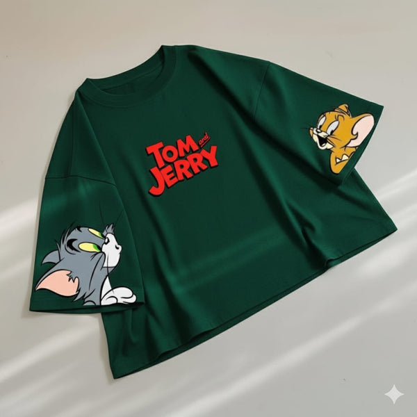 Green Tom and Jerry oversize drop shoulder t-shirt