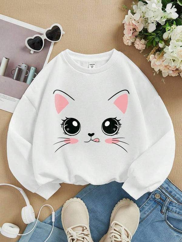 White cat face sweatshirt