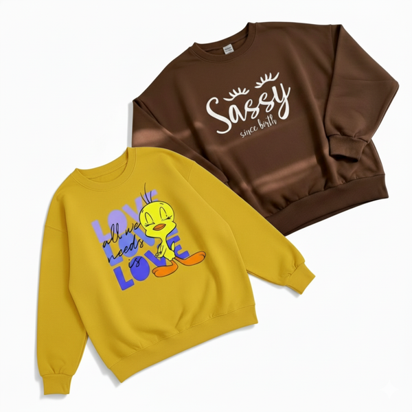 Pack of two sweatshirts (yellow tweety - brown sassy)