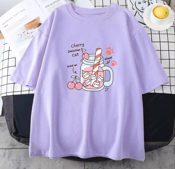 Lilac cherry delicious oversize drop shoulder t-shirt