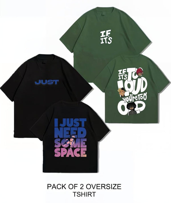 Pack of two drop shoulder oversize t-shirts ( black space- olive loud)