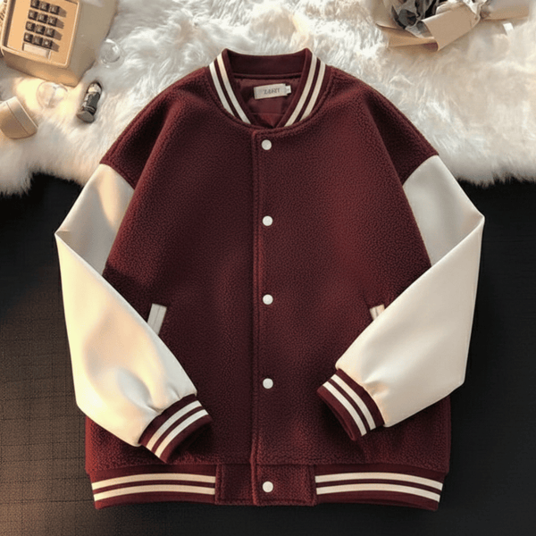 Maroon baseball varsity jacket