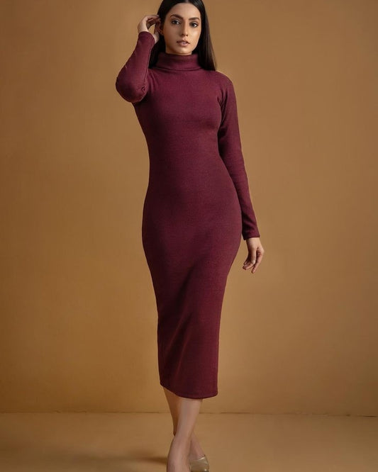 Maroon highneck bodycon dress