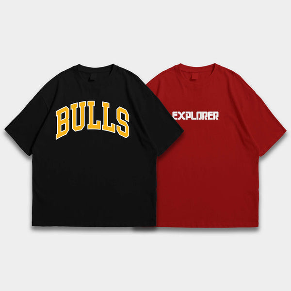 Pack of two oversize drop shoulder t-shirt (bulls black - explorer red)
