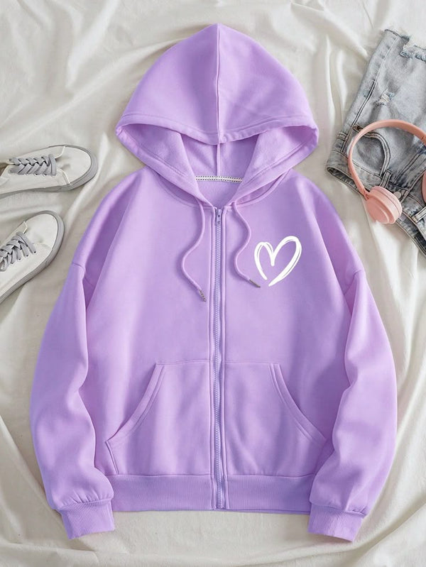 Lilac heart logo zipper hoodie