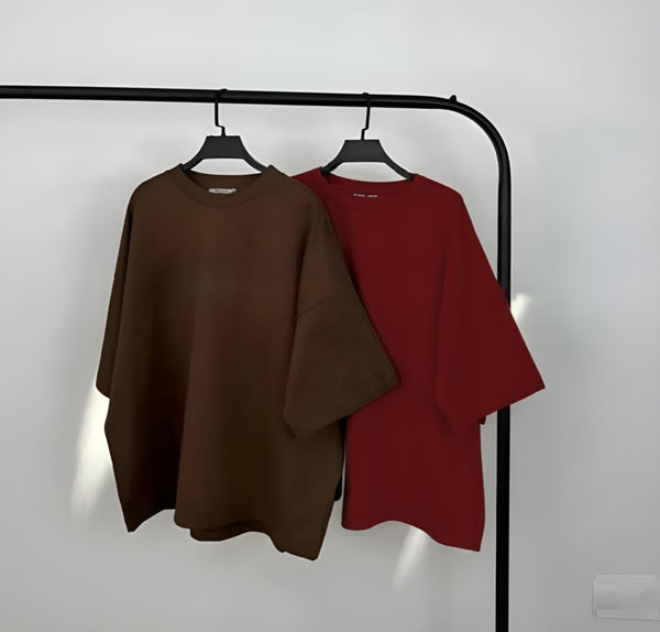 Pack of two plain oversize drop shoulder t-shirts (Brown - maroon)