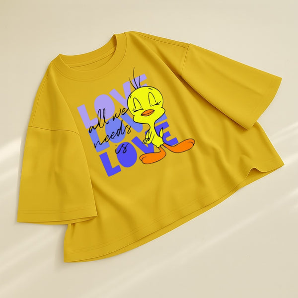 Tweety love oversize drop shoulder t-shirt yellow