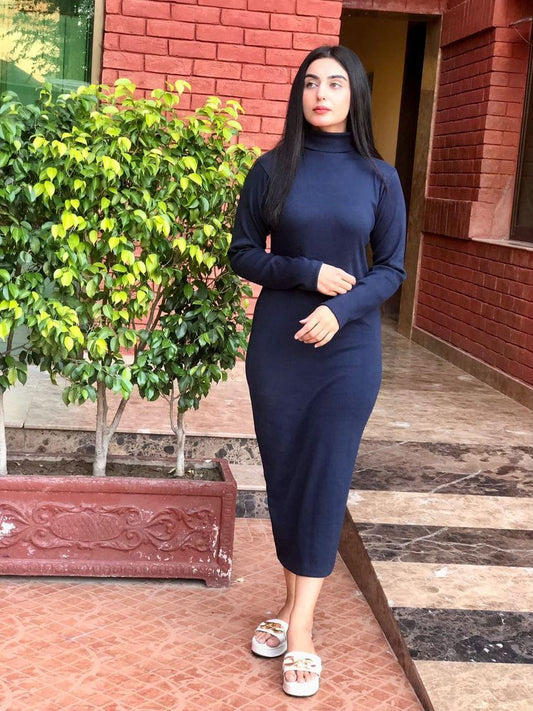 Blue highneck bodycon dress