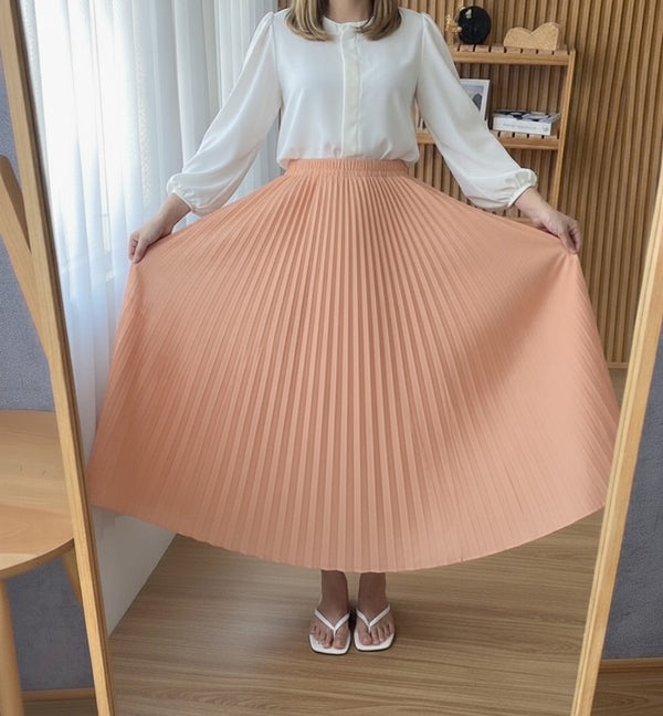 Peach long pleated skirt